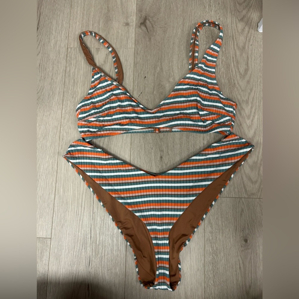 Aerie Striped Cheekiest & Scoop Bikini Set